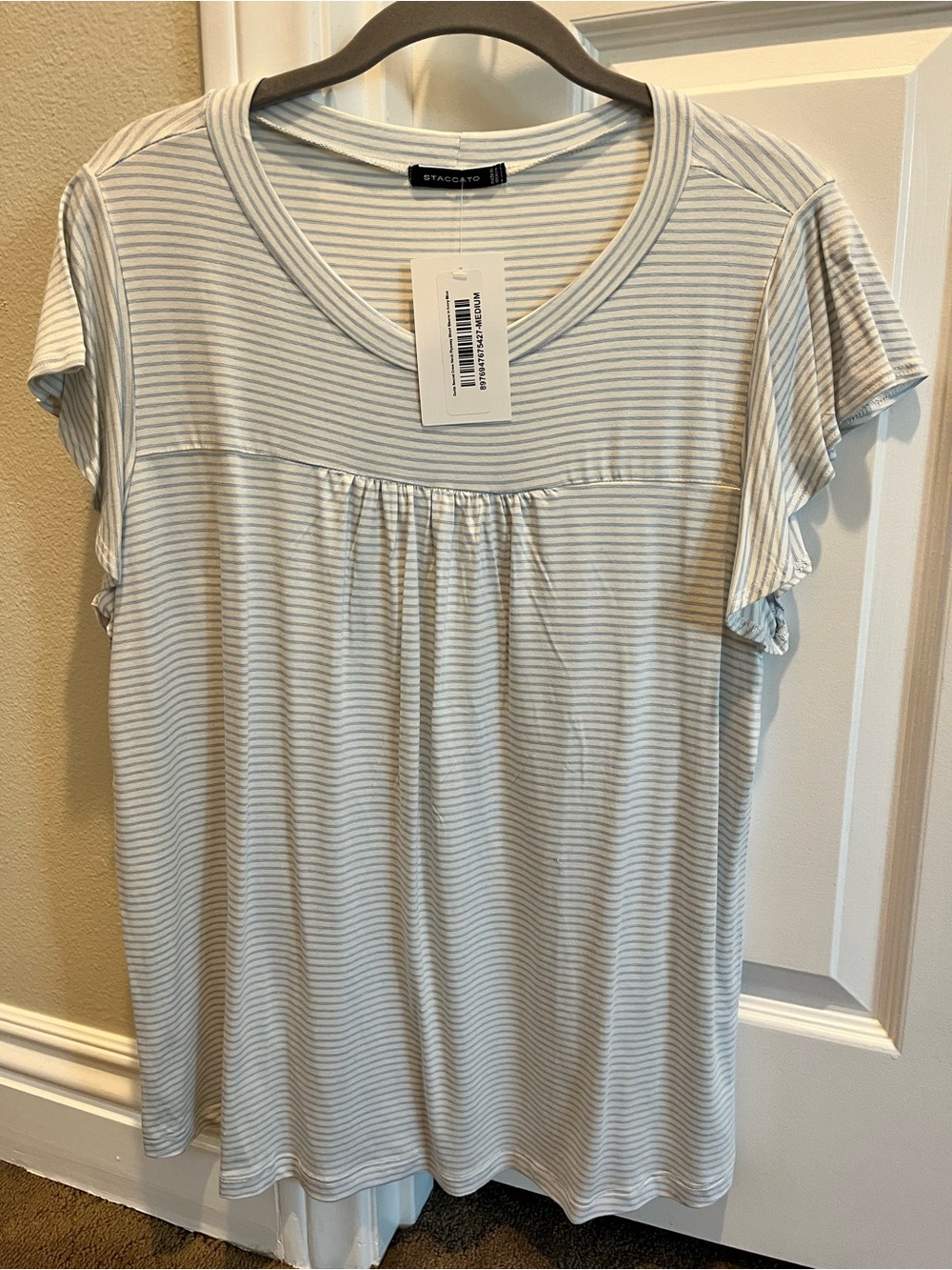 Staccato Short Sleeve Striped Top Blue & White